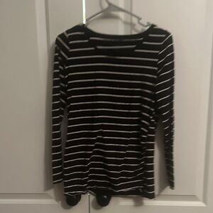 Black and White Striped Long Sleeve Maternity Top